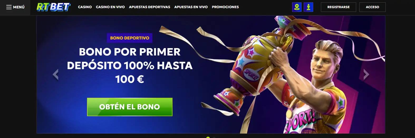 Lobby de RTbet en español con acceso a juegos y secciones principales